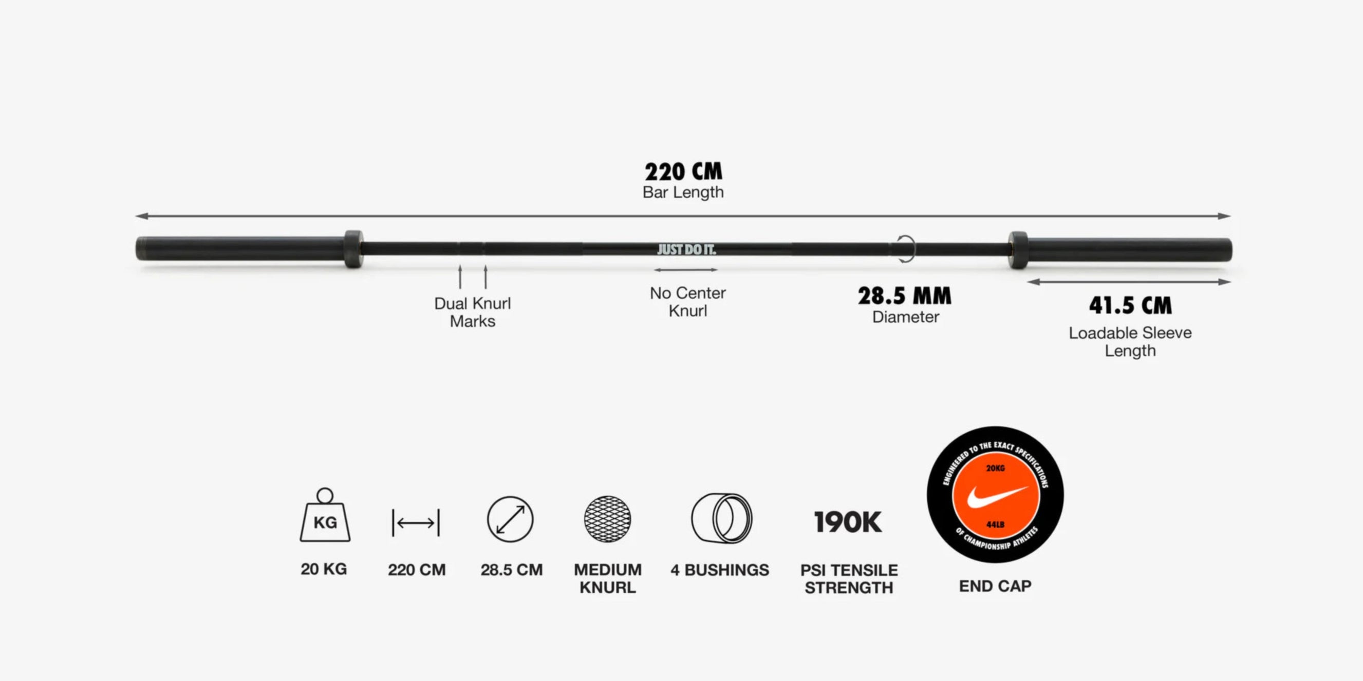Nike Coated Premium Barbell 20kg - "Just Do It"