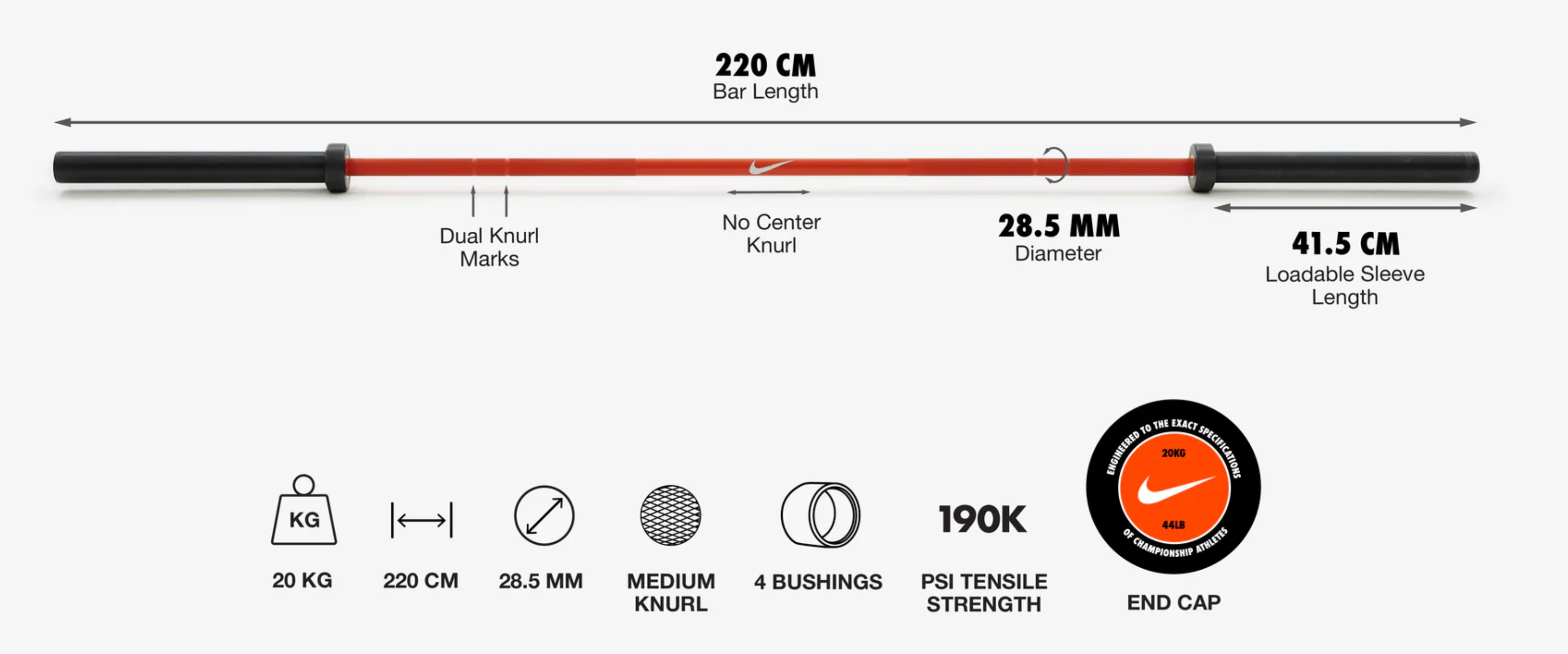 Nike Coated Premium Barbell 20kg - SWOOSH